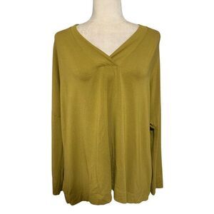 two danes womens solid mustard Bamboo yellow V Neck long sleeve top small medium